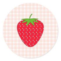 Red Strawberry on Gingham Check. Round Stickers