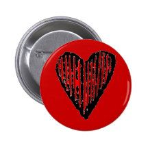 Red Striped Engraved Heart Pinback Button