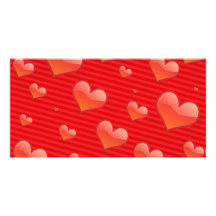 Red stripes and Hearts pattern Personalised Photo Card