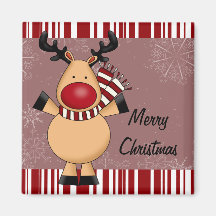 Red Stripes Reindeer Magnet