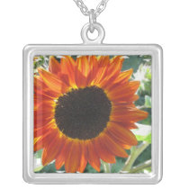 Red Sunflowers Sterling Silver Necklace