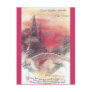 Red Sunset Over Bridge Vintage New Year's Card Postcard