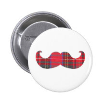 Red Tartan Moustache Button