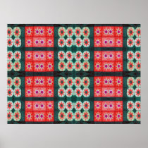 Red Teal Tile Pattern