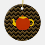 Red Teapot on Brown Zigzags. ornaments