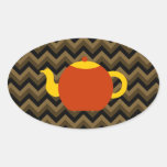 Red Teapot on Brown Zigzags. stickers
