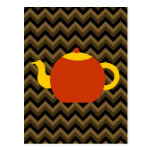 Red Teapot on Brown Zigzags. postcards