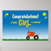 Red Tractor Baby Shower Poster: Girl