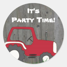 Red Tractor Party Envelope Seals Round Sticker