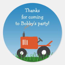 Red Tractor Party Favour Bag Sticker