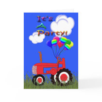 Red Tractor with Balloons Party Invitation Card
