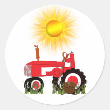 Red Tractor with Fishing Pole  Sticker