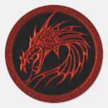 RED TRIBAL DRAGON ROUND STICKERS