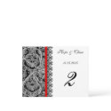 Red Trim Black Damask Table Number Cards postcards