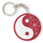 Red Tropical Flower Yin Yang Keychain