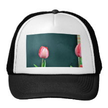 Red Tulips against dark background Trucker Hat