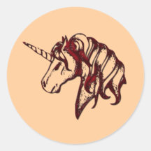 RED UNICORN HEAD ROUND STICKER