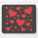 Red Valentine Hearts on Black Mousepad