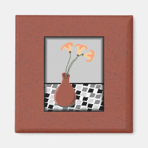 Red Vase with Flowers on a Tiled Table Magnet