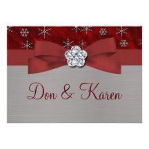 Red Velour & Silver Snowflakes Personalized Invitations