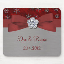 Red Velour & Silver Snowflakes Mouse Pad