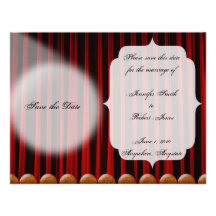 Red Velvet Curtain Stage Wedding Save the Date Custom Invites
