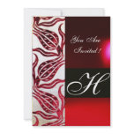 RED VELVET DAMASK TULIPS MONOGRAM Burgundy White Custom Invites