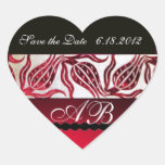 RED VELVET DAMASK TULIPS MONOGRAM Burgundy White Heart Stickers