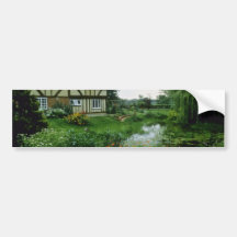 Red View Of 15th Century House With Marigolds, Ach Bumper Sticker