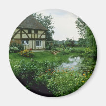 Red View Of 15th Century House With Marigolds, Ach Magnets