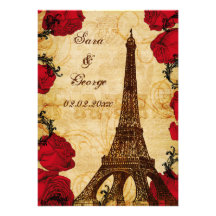 red vintage eiffel tower Paris save the date Cards