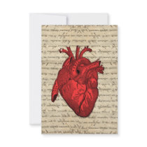 Red vintage heart personalized invitations