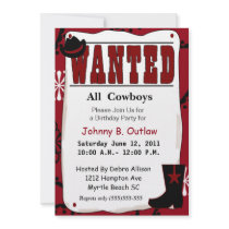 Red  Wanted Poster Birthday Invitation