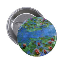Red Water Lilies, Claude Monet Button