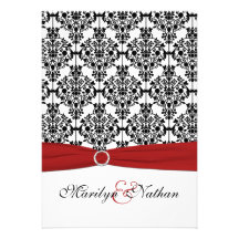 Red, White and Black Damask II Wedding Invitation