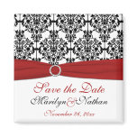 Red, White, and Black Damask Wedding Favour Magnet