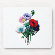 Red White And Blue Anemones by Redoute Mouse Pads