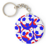 Red White and Blue Soccer Balls Abstract keychains