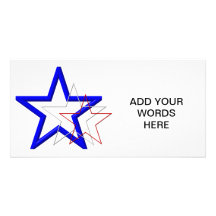 Red, white and blue star trails customised photo card