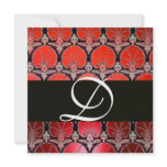RED WHITE BLACK  DAMASK CARNATIONS MONOGRAM INVITATION