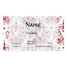 red white chandelier heart damask business cards