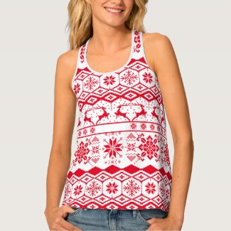 Red & White Christmas Knitter Pattern Tank Top