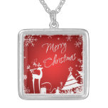 Red, White Merry Christmas Snowflakes Necklace