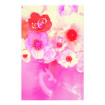 RED WHITE PINK ROSES AND ANEMONE FLOWERS MONOGRAM CUSTOM STATIONERY