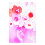 RED WHITE PINK ROSES AND ANEMONE FLOWERS MONOGRAM STATIONERY DESIGN