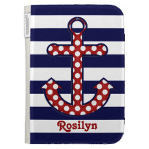 Red & White Polka Dot Anchor Kindle Case