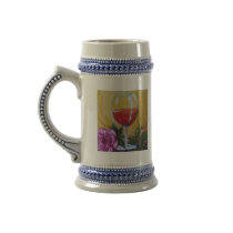 Red Wine Glass & Pink Rose Stein Coffee Mugs