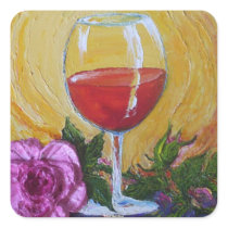 Red Wine Glass & Pink Rose Sticker
