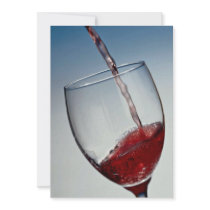 Red wine poured into wine glass personalized invitations