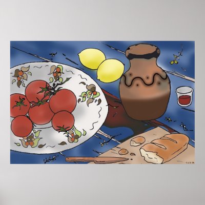 Red wine stain on blue table poster by jsoh